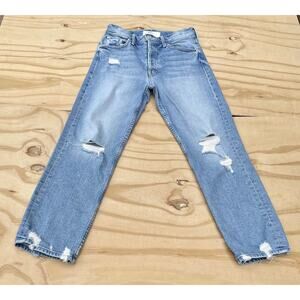MOTHER Distressed High‎ Rise Straight Leg The Tomcat Jeans Women’s Blue SIZE 27